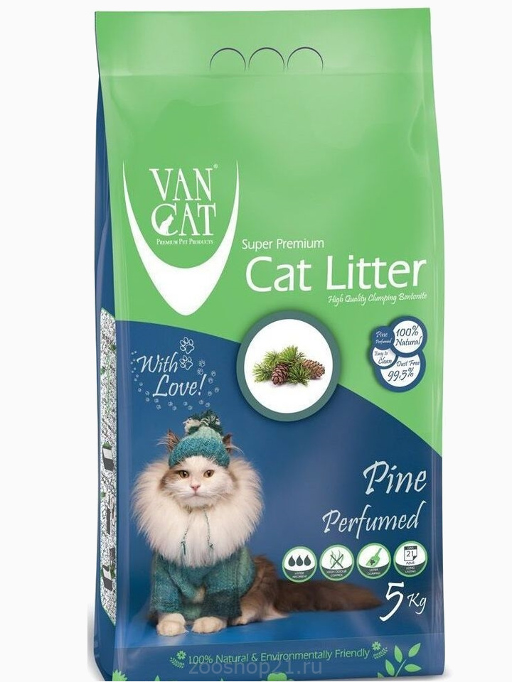 Van Cat Комкующийся наполнитель без пыли с ароматом Соснового леса пакет, 5 кг