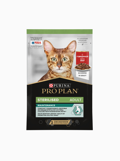 Корм Pro Plan Sterilised для стерилизованных кошек с говядиной в соусе, 85 г