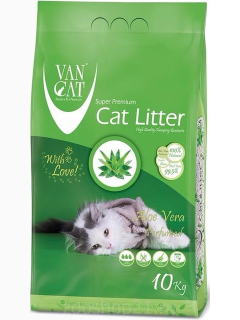 Van Cat Комкующийся наполнитель без пыли с ароматом Алое вера пакет, 10 кг