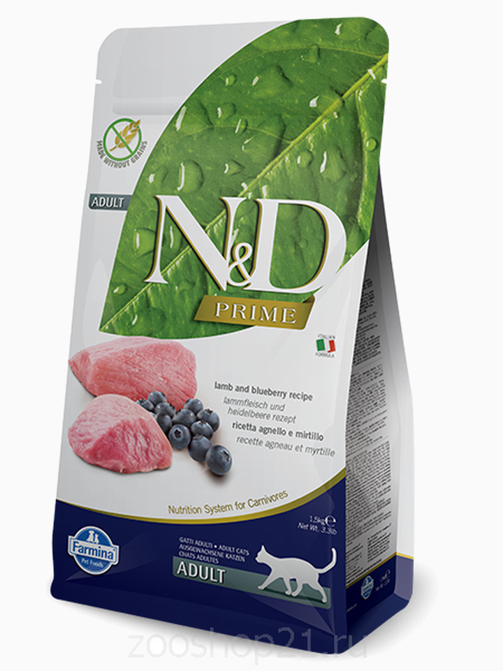 Корм Farmina N&D Lamb & Blueberry Adult беззерновой для взрослых кошек ягненок с черникой, 300 г