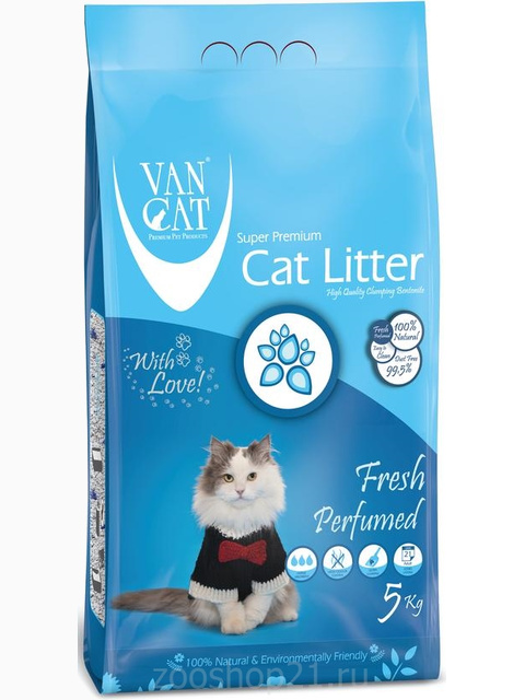 Van Cat Комкующийся наполнитель без пыли с ароматом Весенней свежести пакет, 5 кг