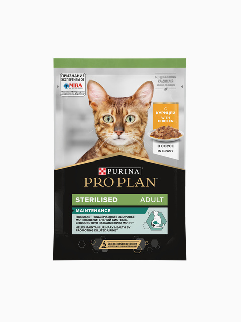 Корм Pro Plan Sterilised для стерилизованных кошек с курицей в соусе, 85 г