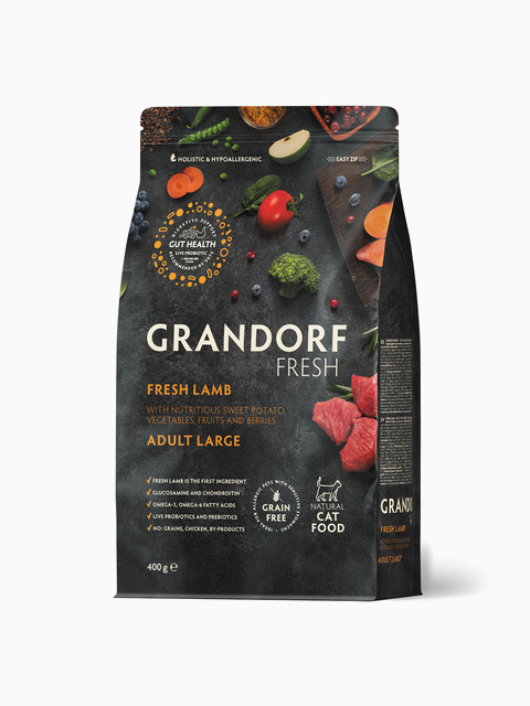 Корм GRANDORF FRESH для крупных кошек, мясо ягнёнка с бататом, 400 гр