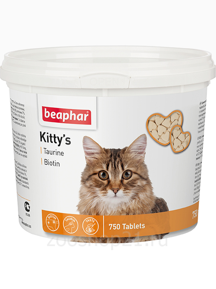 Beaphar Витамины д/кошек с таурином и биотином, сердечки (Kitty's Taurine + Biotin), 750 шт
