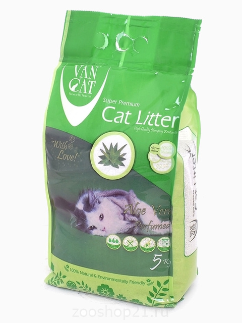 Van Cat Комкующийся наполнитель без пыли с ароматом Алое вера пакет, 5 кг
