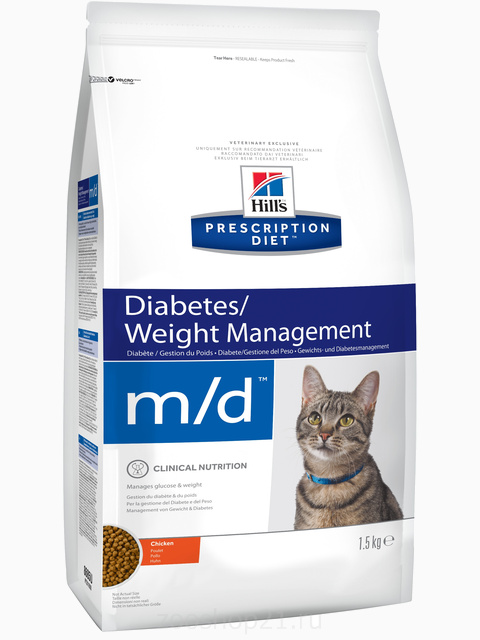 Корм Hill's Prescription Diet m/d Diabetes/Weight Management для кошек диета для поддержания здоровья при сахарном диабете курица 1.5 кг