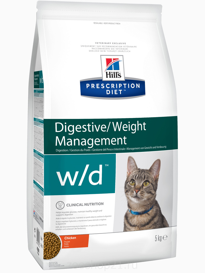 Корм Hill's Prescription Diet w/d Digestive/Weight Management для кошек для оптимального веса и здоровья при сахарном диабете курица, 1.5 кг