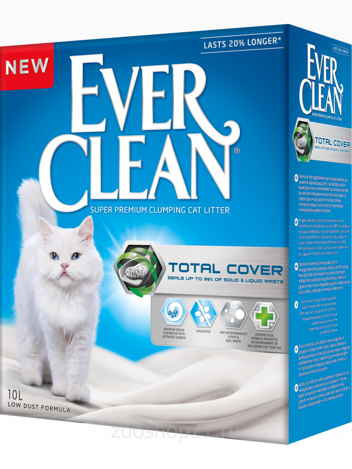 Ever Clean Комкующийся наполнитель с активированным углем, без запаха, Total Cover 10 л