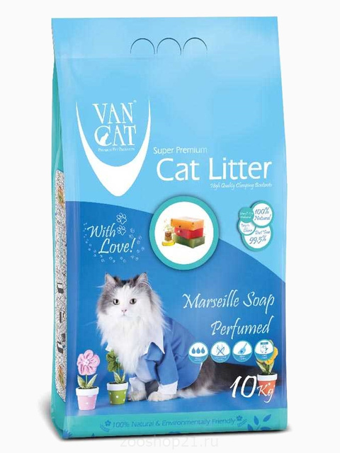 Van Cat Комкующийся наполнитель без пыли с ароматом Марсельского мыла, 10 кг