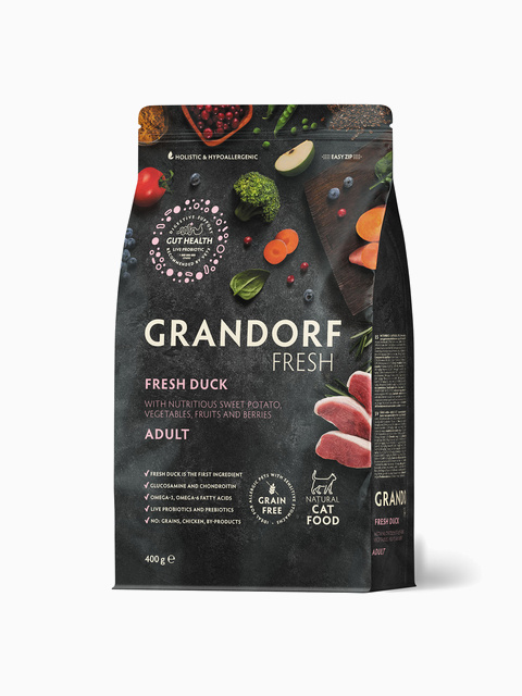 Корм GRANDORF FRESH для взрослых кошек, мясо утки с бататом, 400 гр