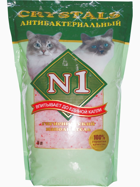 N1 Силикагелевый антибактер. наполнитель 5л: Зеленый, 2 кг