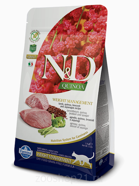 Корм Farmina N&D Quinoa Weight Management Lamb беззерновой для кошек контроль веса киноа и ягненок, 1.5 кг