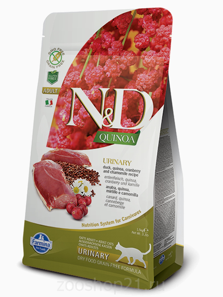 Корм Farmina N&D Quinoa Urinary Duck беззерновой для кошек профилактика МКБ киноа и утка, 300 г