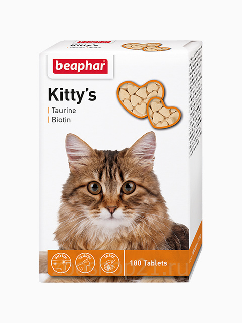 Beaphar Витамины д/кошек с таурином и биотином, сердечки (Kitty's Taurine + Biotin), 180 шт