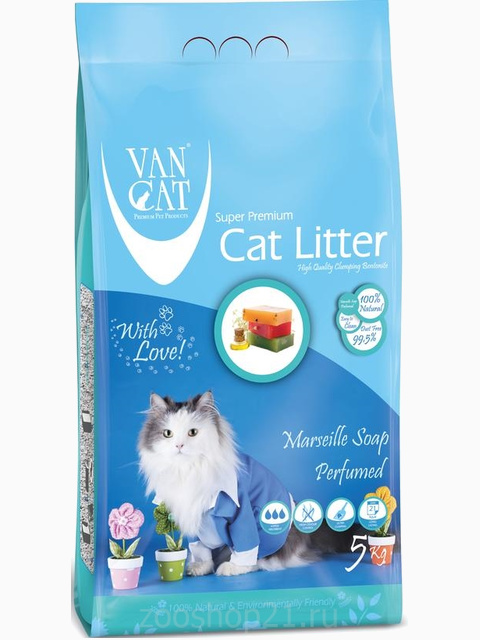 Van Cat Комкующийся наполнитель без пыли с ароматом Марсельского мыла, 5 кг