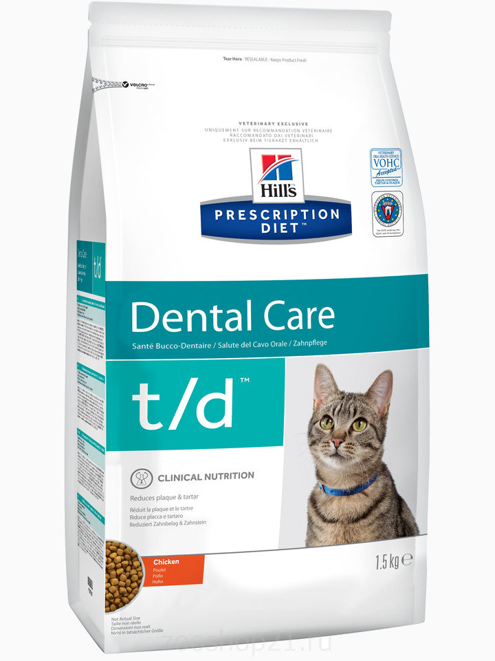 Корм Hill's Prescription Diet t/d Dental Care для кошек диета для поддержания здоровья ротовой полости курица 1.5 кг