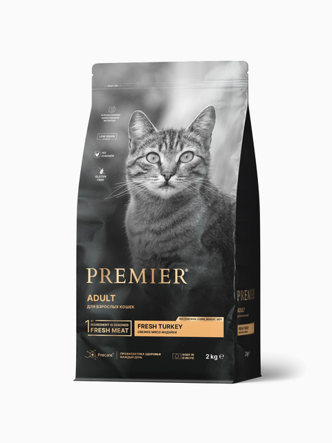 Корм Premier Adult Low Grain Turkey (низкозерновой) для кошек, с индейкой, 2 кг