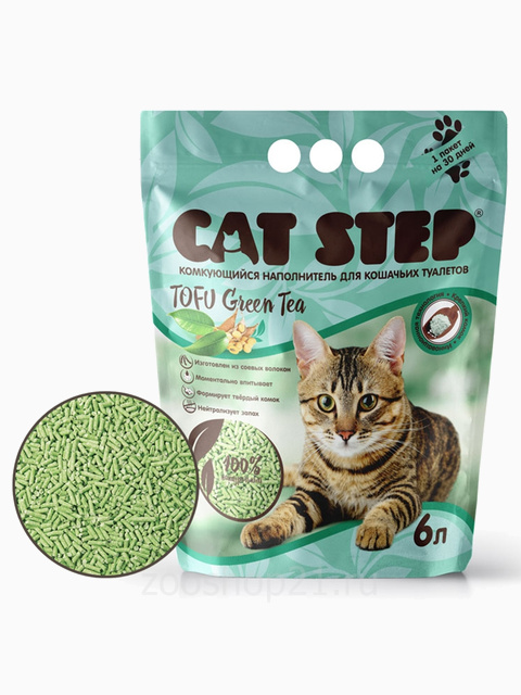 CAT STEP Tofu Green Tea растительный комкующийся, 6 л