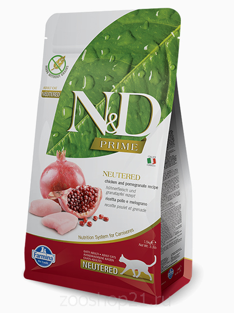 Корм Farmina N&D Chicken & Pomegranate Neutered беззерновой для стерилизованных кошек курица с гранатом, 1.5 кг