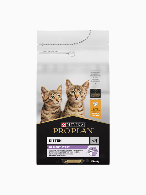 Корм PRO PLAN HEALTHY START для котят в возрасте от 6 недель до 1 года с высоким содержанием курицы, 1,5 кг