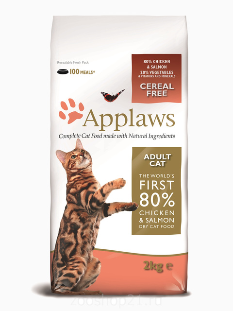 Корм Applaws Беззерновой для Кошек "Курица и Лосось/Овощи: 80/20%" (Dry Cat Chicken & Salmon), 7.5 кг