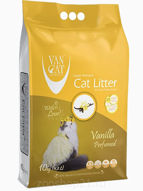Van Cat Комкующийся наполнитель без пыли с ароматом Ванили пакет, 10 кг