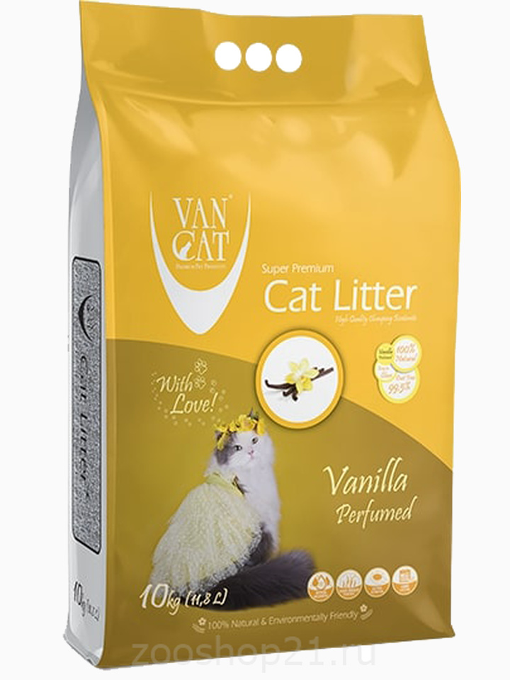 Van Cat Комкующийся наполнитель без пыли с ароматом Ванили пакет, 10 кг