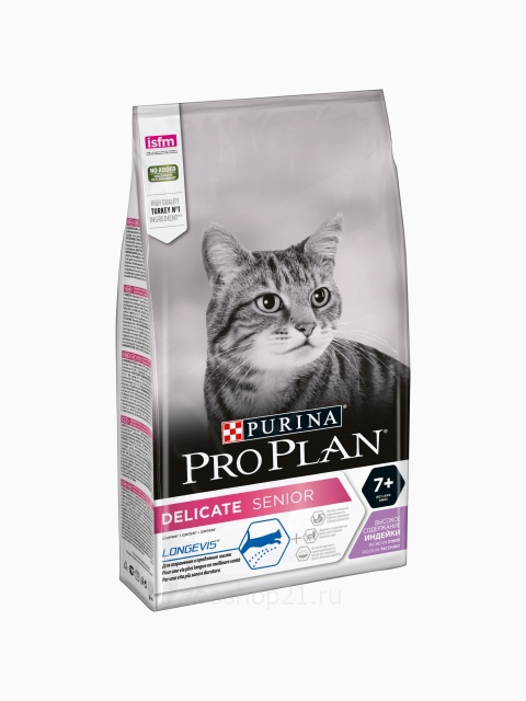 Корм Pro Plan Delicate Senior 7+ для кошек старше 7 лет с чувствительным пищеварением с индейкой, 400 г