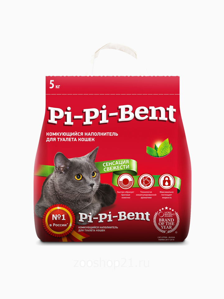 Pi-Pi-Bent Комкующийся наполнитель "Сенсация свежести" (пакет), 5 кг
