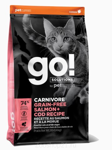 Корм Go! Carnivore GF Salmon & Cod беззерновой для кошек с Лососем и Треской, 3.63 кг