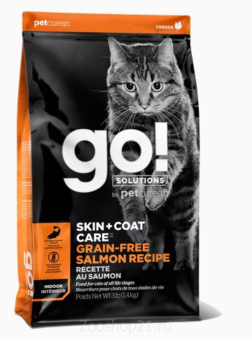 Корм Go! Skin & Coat Grain Free Salmon беззерновой для кошек с Лососем, 7.26 кг