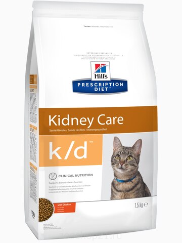 Корм Hill's Prescription Diet k/d Kidney Care для кошек диета для поддержания здоровья почек с курицей, 1.5 кг