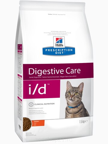Корм Hill's Prescription Diet i/d Digestive Care для кошек диета для поддержания здоровья ЖКТ курица, 1.5 кг