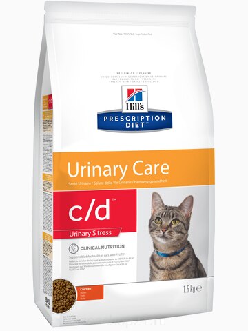 Корм Hill's Prescription Diet c/d Urinary Stress для кошек для мочевыводящих путей и при стрессе одновременно курица, 1.5 кг