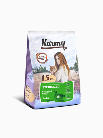 Корм KARMY Стерилайзд д/стерилизованных кошек и кастрированных котов Утка, 400 г
