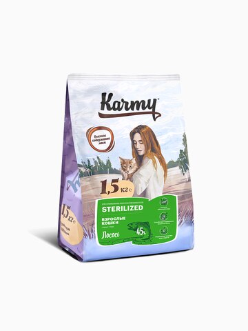 Корм KARMY Стерилайзд д/стерилизованных кошек и кастрированных котов Лосось, 400 г