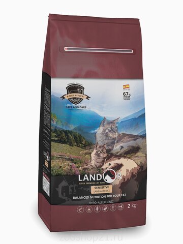 Корм Landor Sensitive Lamb & Rice для кошек с чувствительным пищеварением ягненок с рисом, 2 кг