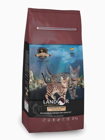 Корм Landor Sterilized & Light для стерилизованных кошек или с избыточным весом утка с рисом, 2 кг