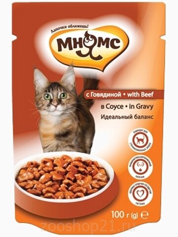 Мнямс для взрослых кошек с говядиной в соусе, идеальный баланс, 100 г