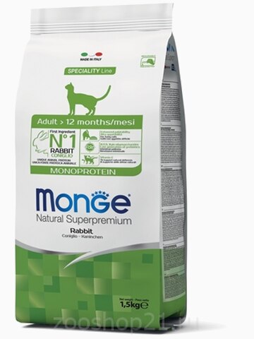 Корм Monge Cat Adult Rabbit для взрослых кошек с кроликом, 1.5 кг