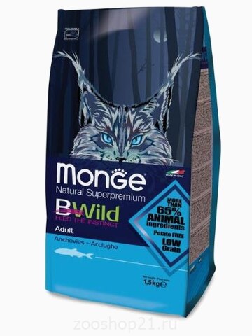 Корм Monge BWild Cat Anchovies для взрослых кошек с анчоусами 1.5 кг