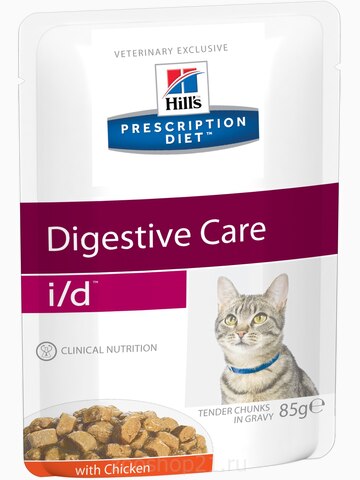 Корм Hill's Prescription Diet i/d Digestive Care пауч для кошек диета для поддержания здоровья ЖКТ с курицей, 85 г