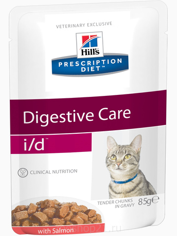 Корм Hill's Prescription Diet i/d Digestive Care пауч для кошек диета для поддержания здоровья ЖКТ с лососем, 85 г