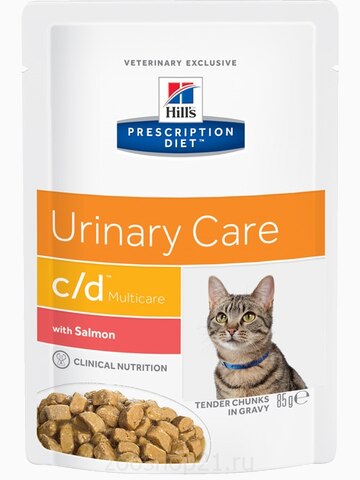 Корм Hill's Prescription Diet c/d Multicare Urinary Care пауч для кошек диета для поддержания здоровья мочевыводящих путей с лососем, 85 г