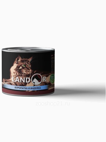 Корм Landor GAME AND TURKEY FOR CATS для взрослых кошек куропатка с индейкой, 200 г