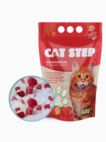 CAT STEP силикагелевый с ароматом клубники, 3.8 л