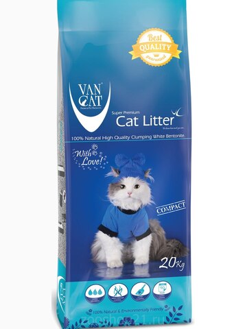 Van Cat Комкующийся наполнитель "100% Натуральный" без пыли пакет, 20 кг