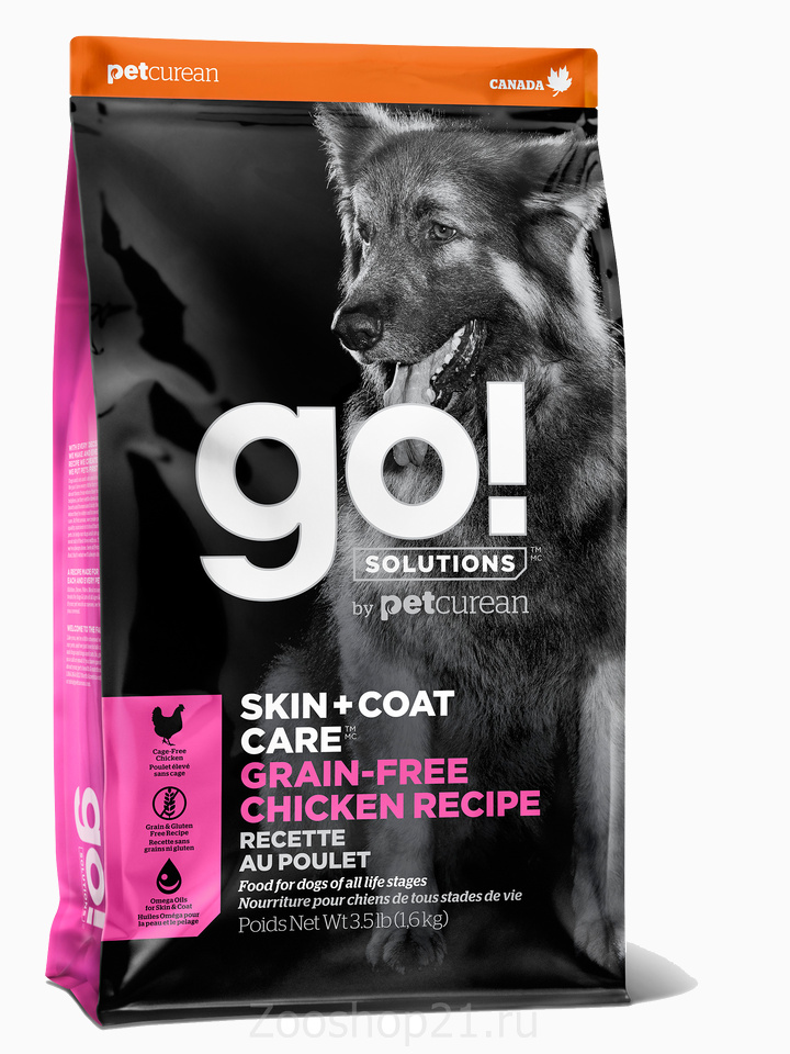 Корм Go! Skin & Coat Grain Free Chicken беззерновой для собак и щенков с Цельной Курицей, 1.59 кг