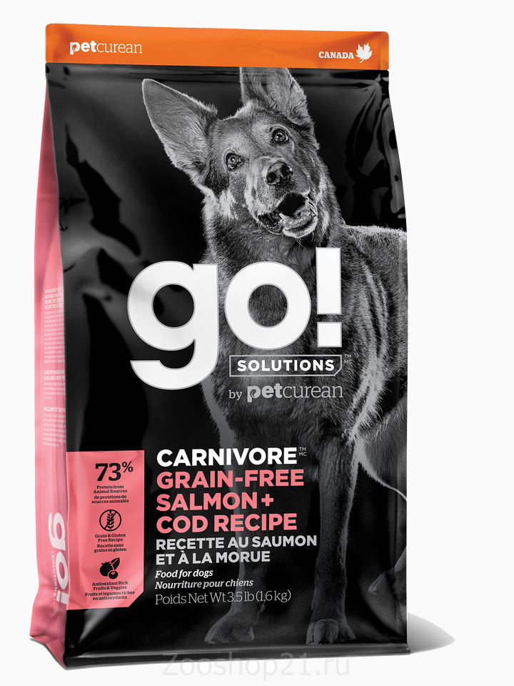 Корм Go! Carnivore GF Salmon & Cod беззерновой для собак c Лососем и Треской, 1.59 кг
