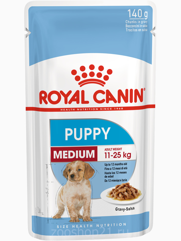 Корм Royal Canin Medium Puppy (в соусе) для щенков средних пород 2-12 мес., 140 г